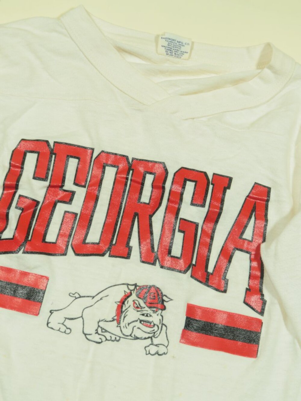 Vintage 80s Eastport Georgia Bulldogs T Shirt Mens L White Half Sleeve Uga